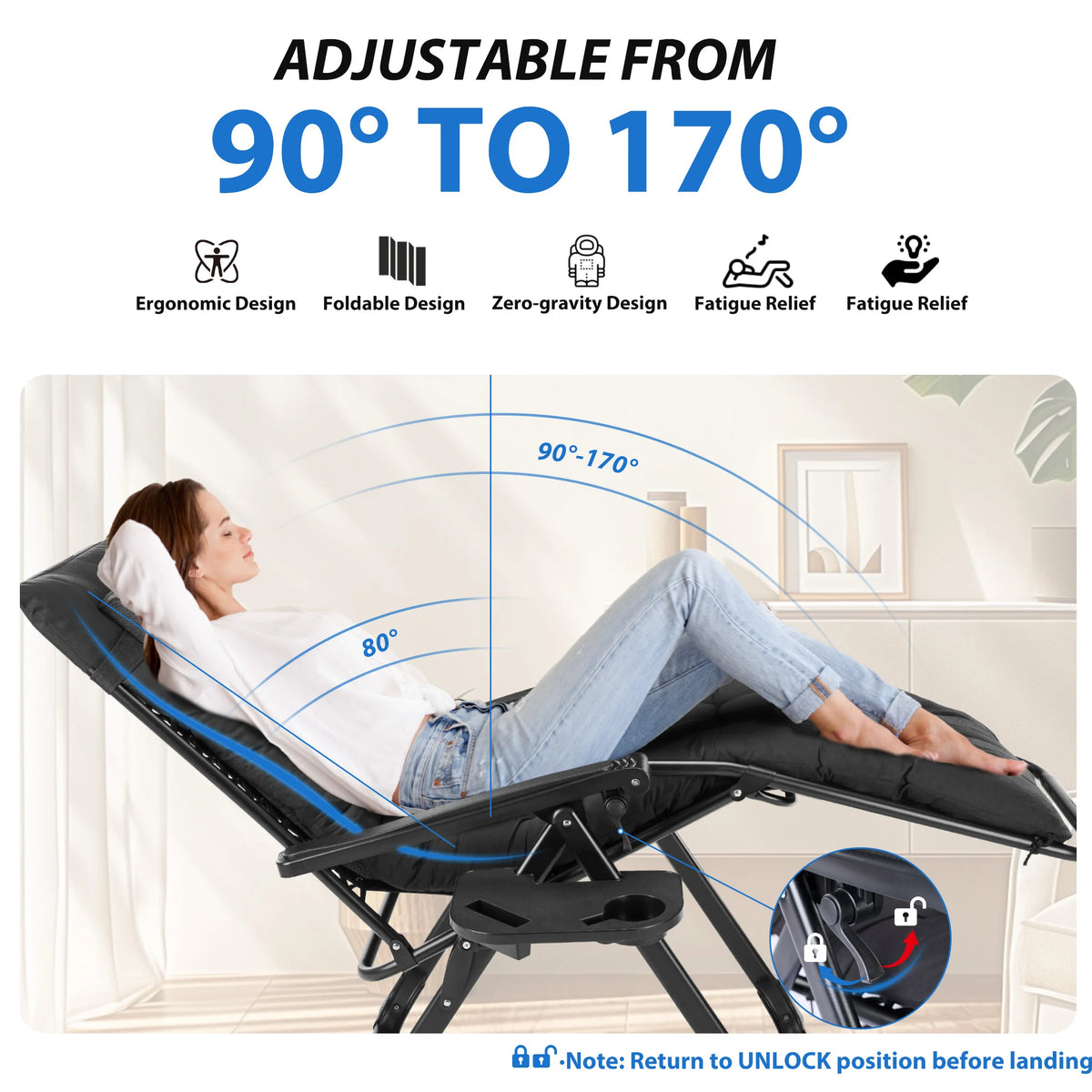 MCQ Zero Gravity Outdoor Folding Cushioned Lounge Chair