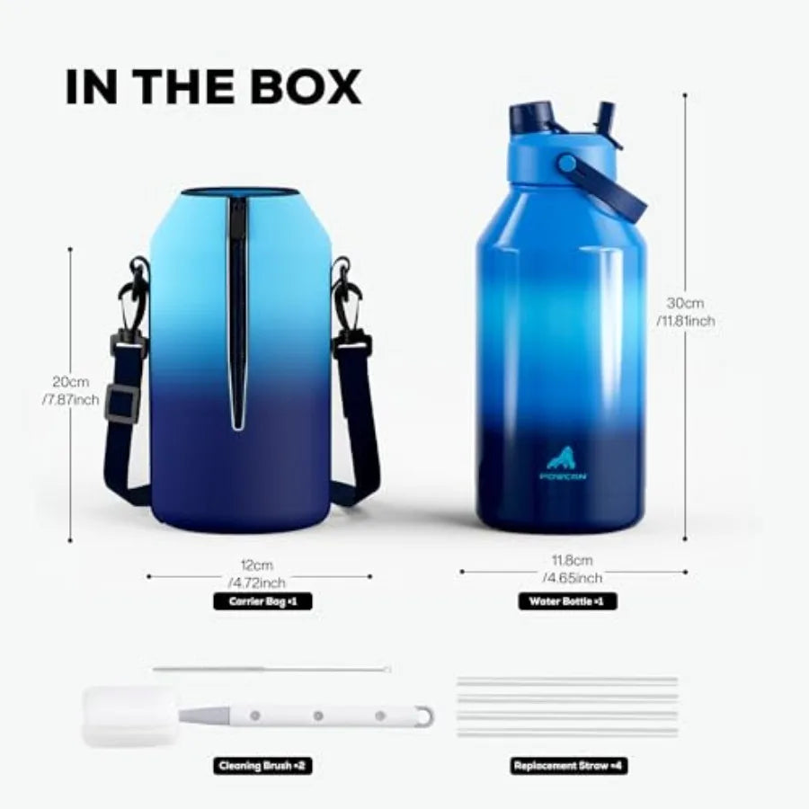 Insulated Water Bottle With Straw And Spout Lid, Leakproof, BPA Free