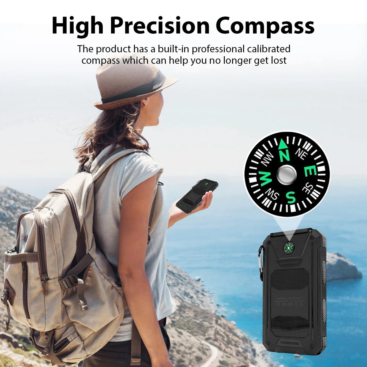 30000mAh Solar Power Bank Portable With Fast Charging Flashlight