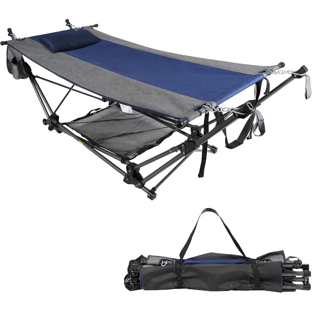 Portable Folding Hammock With Stand, Pillow And Storage Net