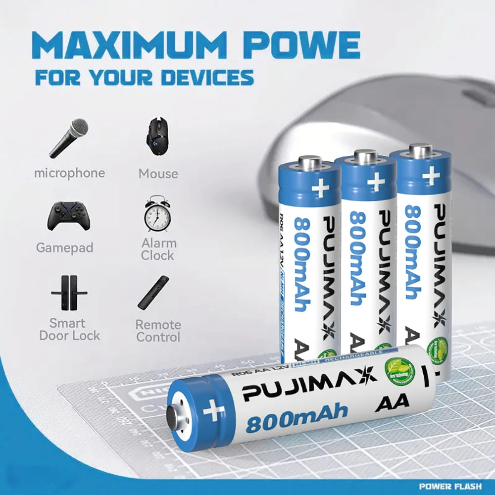 PUJIMAX Ni-MH Rechargeable Batteries for Solar Lights and Devices
