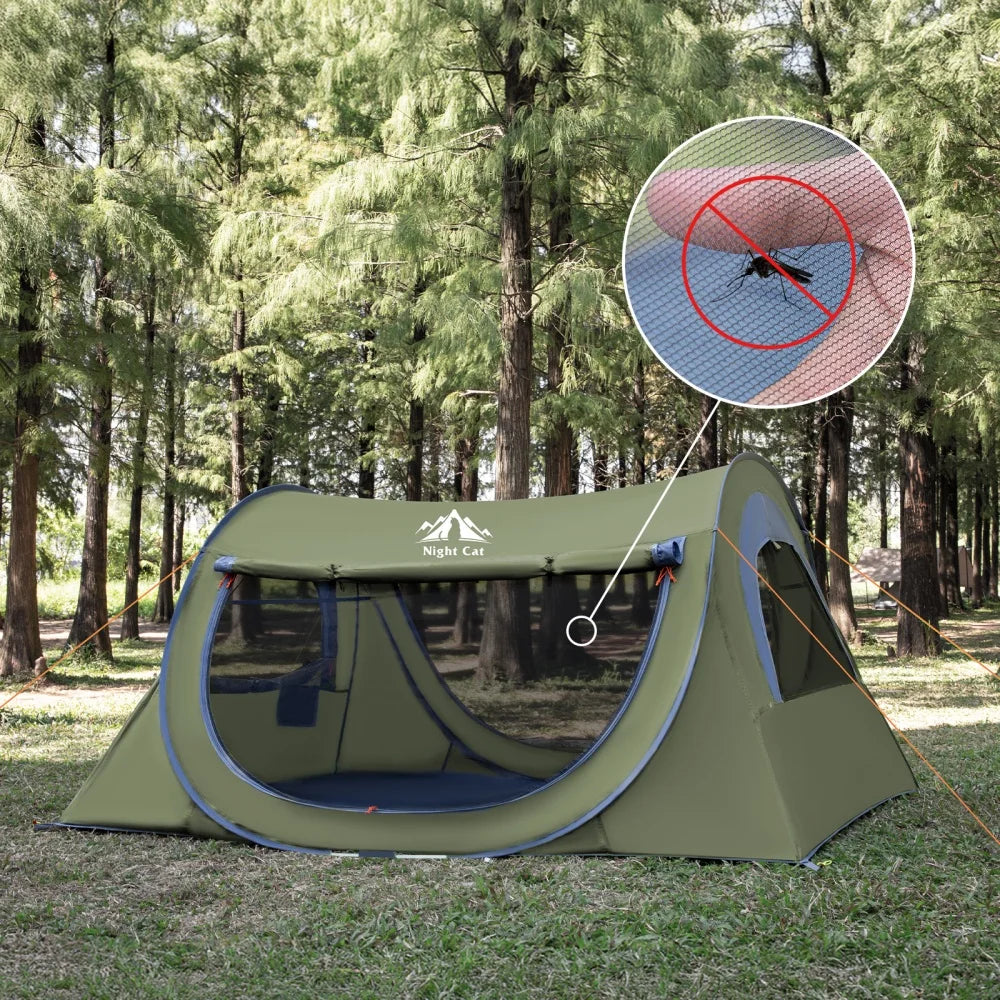 Night Cat Pop Up Tent With Mosquito Net Waterproof Camping Shelter