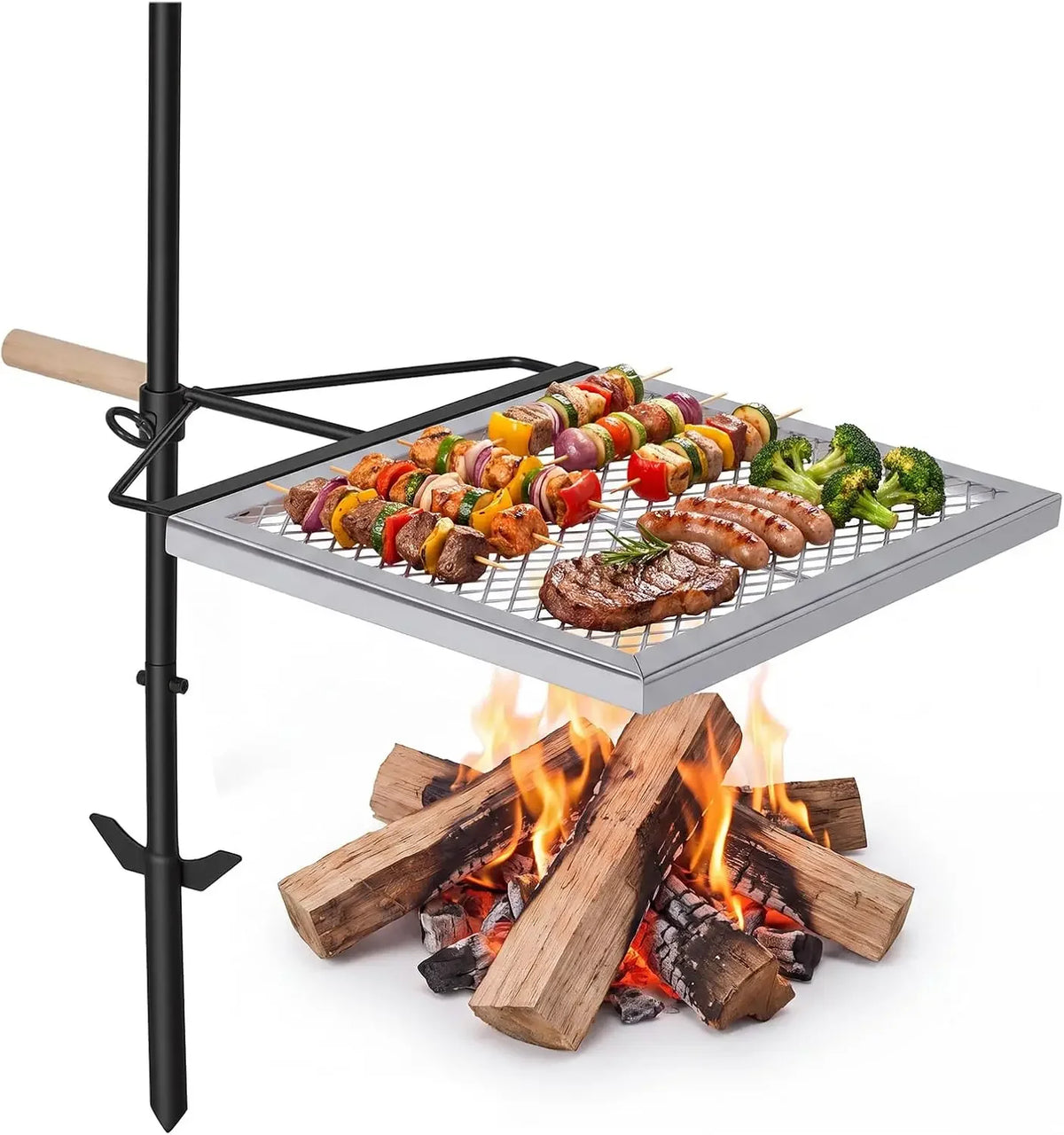 Tacleekii Swivel Campfire Grill With Adjustable Cooking Grate