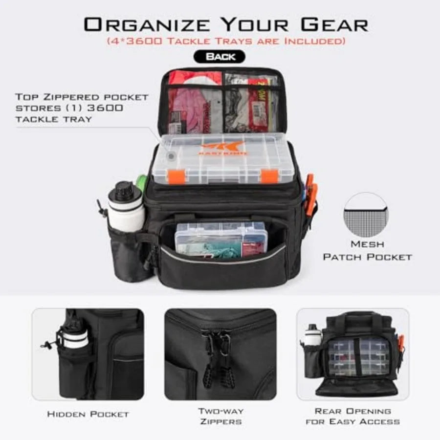 Fishing Tackle Bag With Multiple Trays For Gear Storage