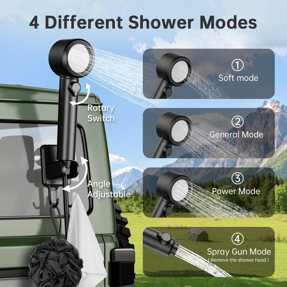 IGRL Rechargeable Portable Camping Shower Pump With Four Spray Modes