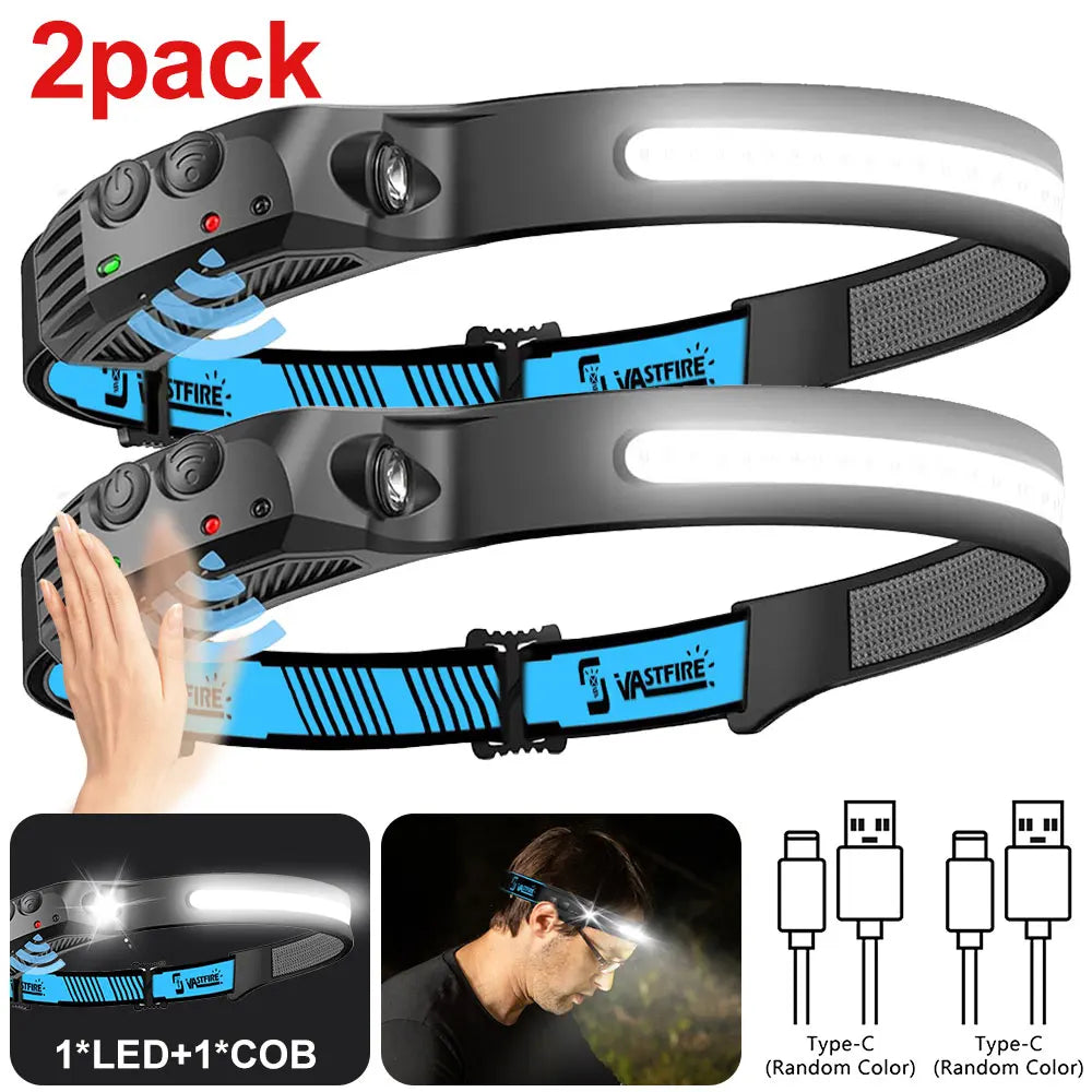 Vastfire COB LED Headlamp USB Rechargeable Sensor Headlight