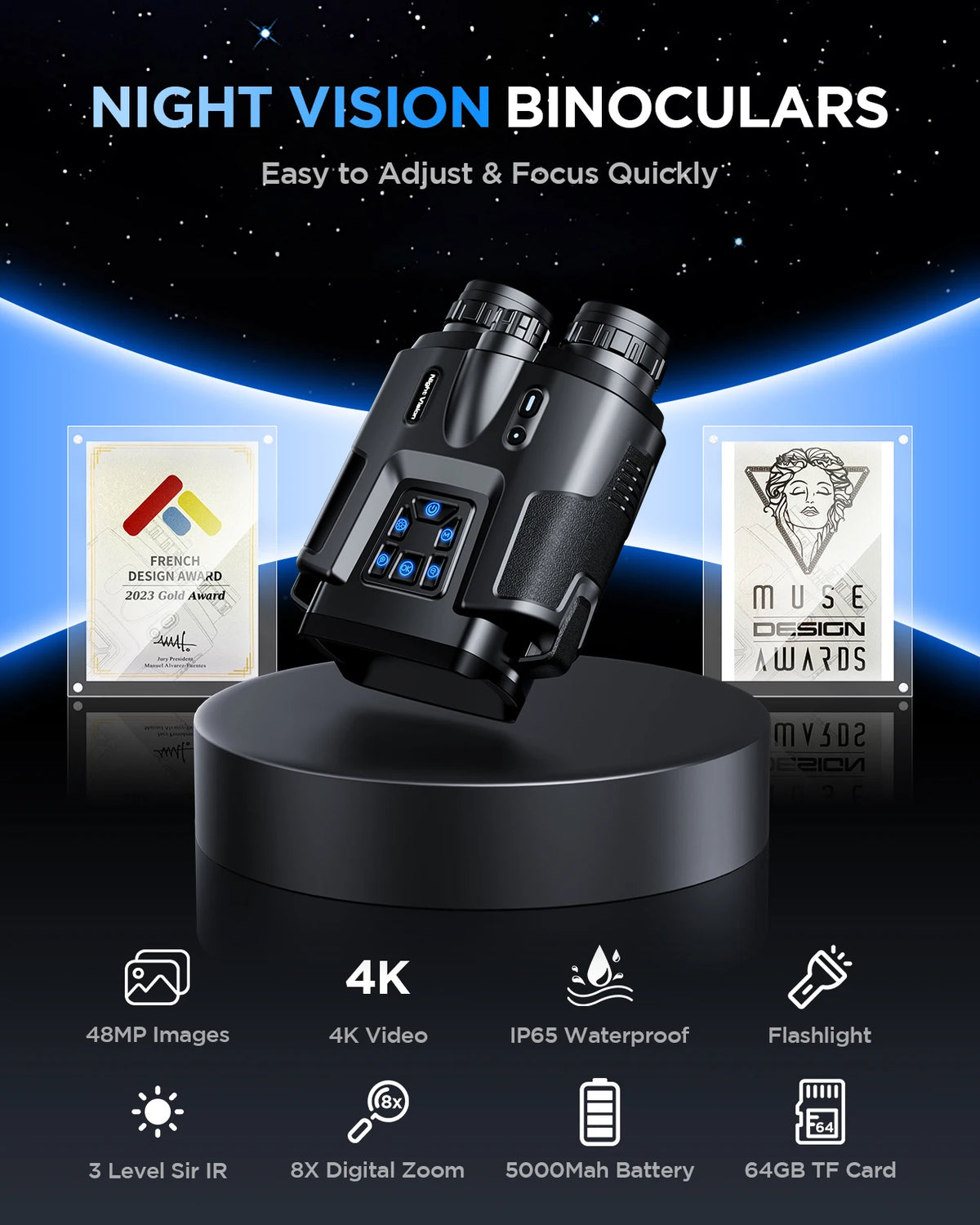 Letcmoi 4K Night Vision Binoculars With 8X Digital Zoom