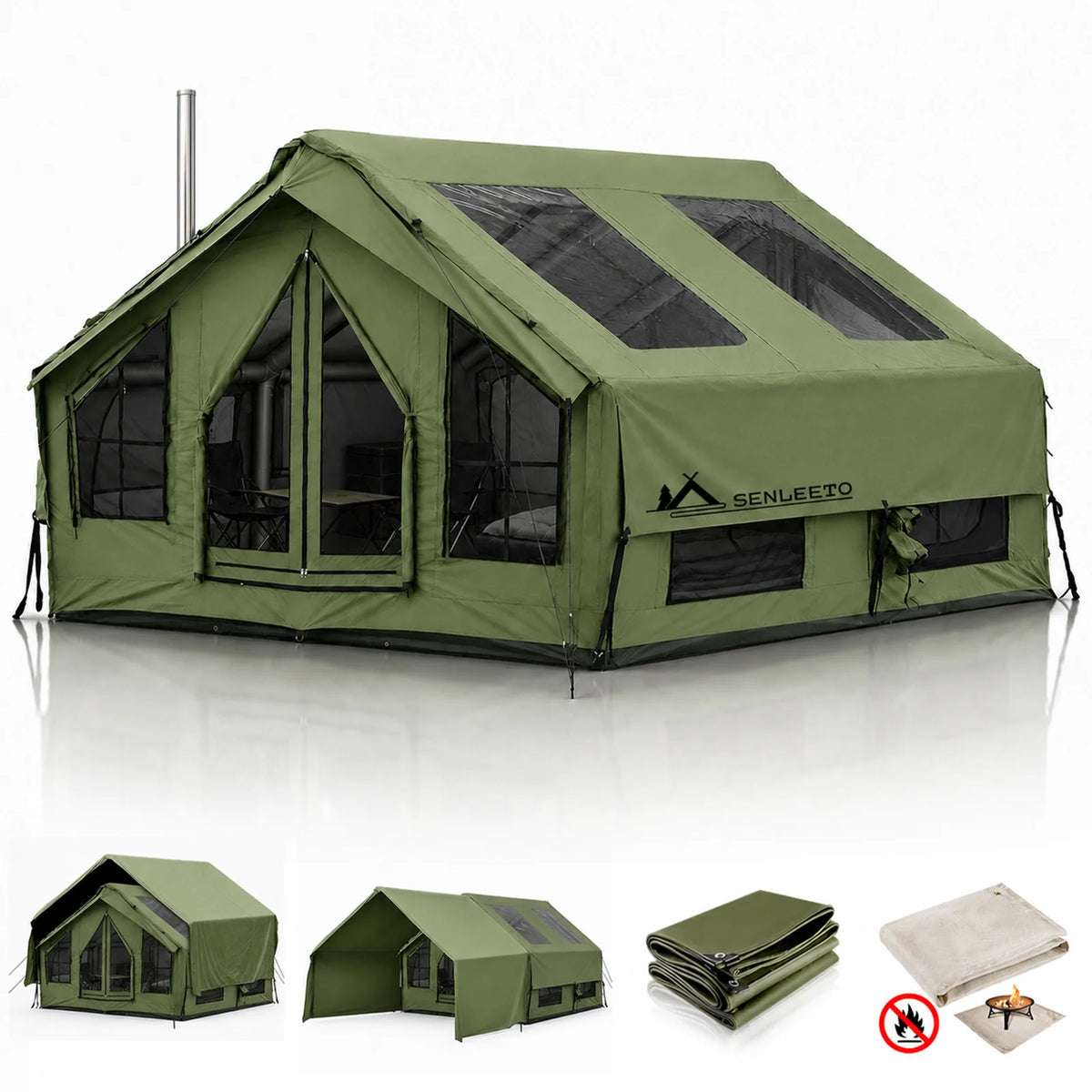 SENLEETO Inflatable Waterproof Camping Tent With Stove Jack