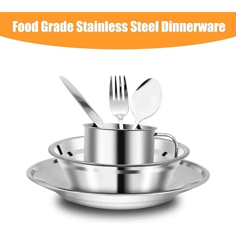 Portable Stainless Steel Camping Tableware Set for Outdoor Dining