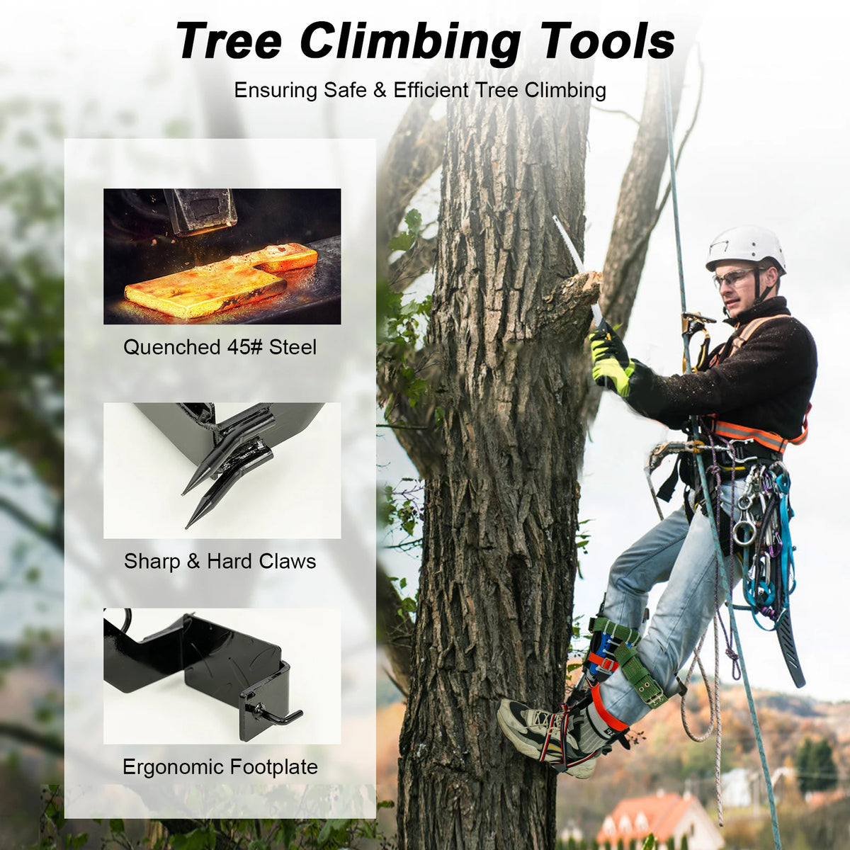 Professional Tree Climbing Spikes Kit With Safety Harness And Rope