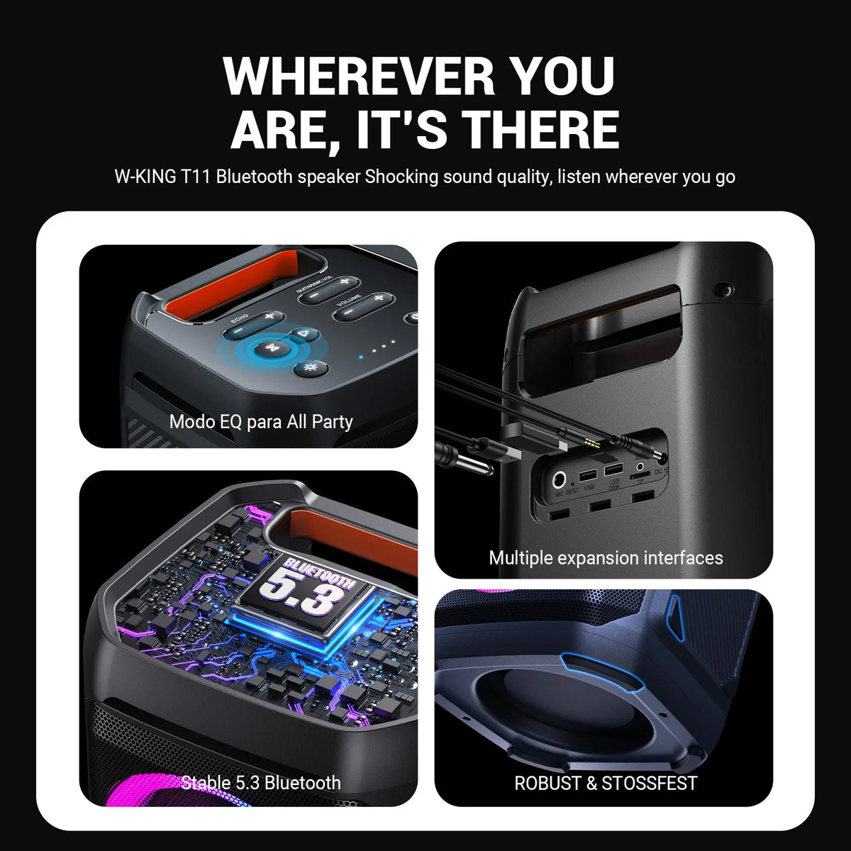 W-KING T11 Portable Bluetooth Party Speaker With Deep Bass