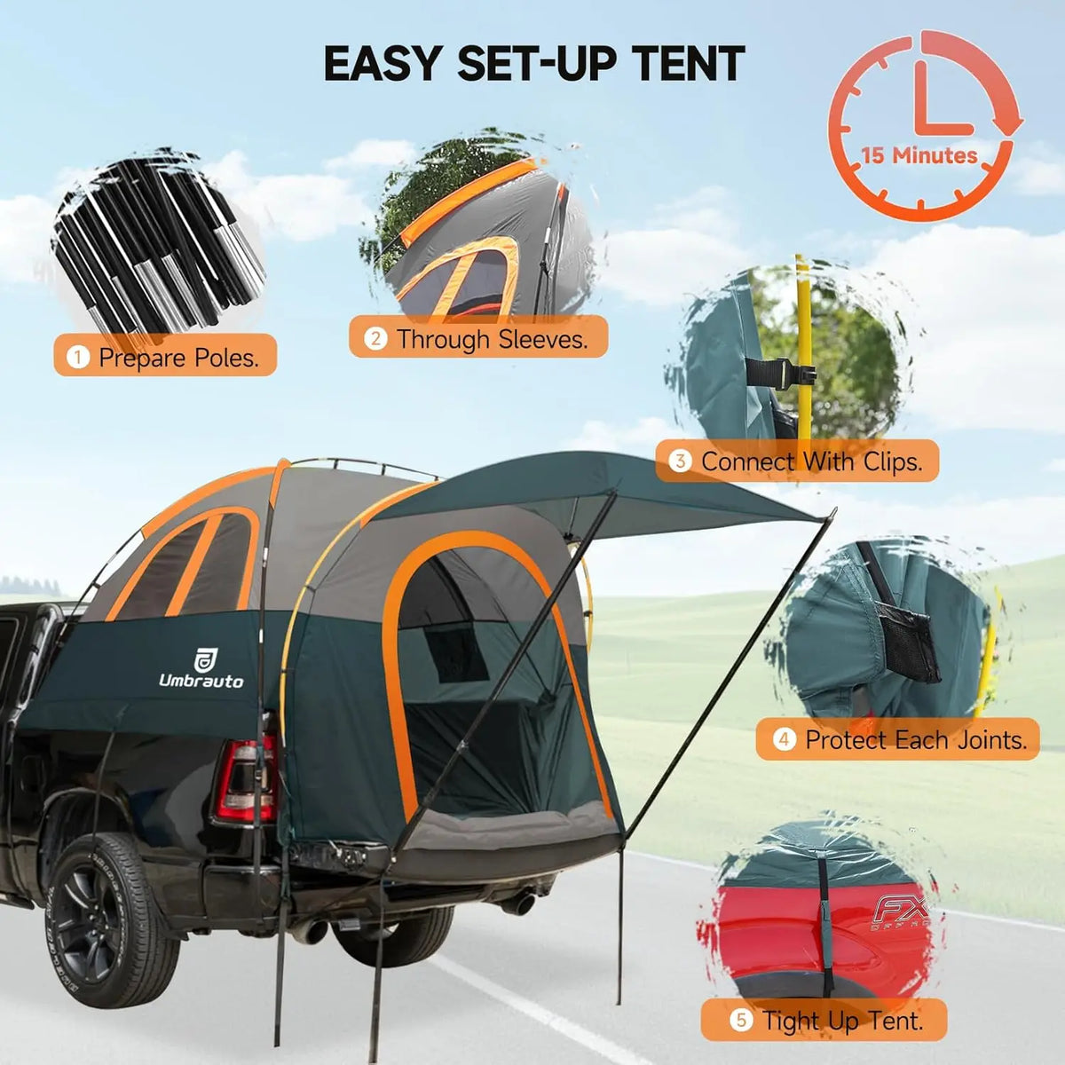 Umbrauto Waterproof Truck Bed Tent With Awning For Pickup Trucks