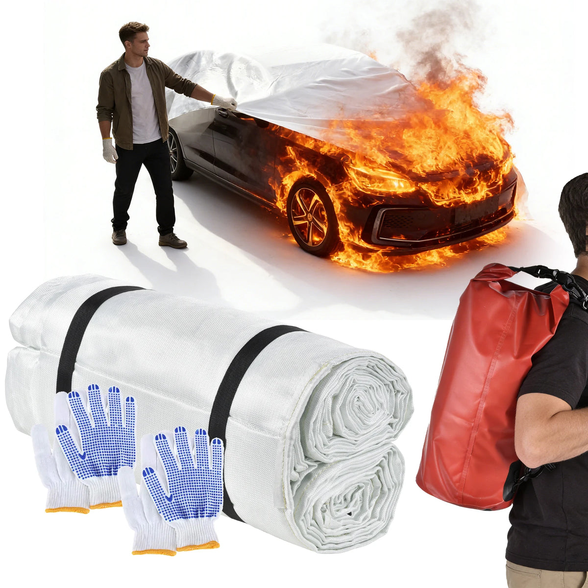 Vehicle Fire Suppression Blanket With Carry Bag for Emergency Safety