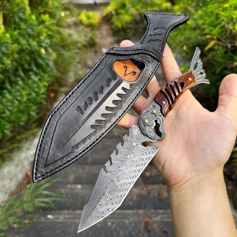 ALVELY Damascus Steel Fixed Blade Outdoor Survival Knife