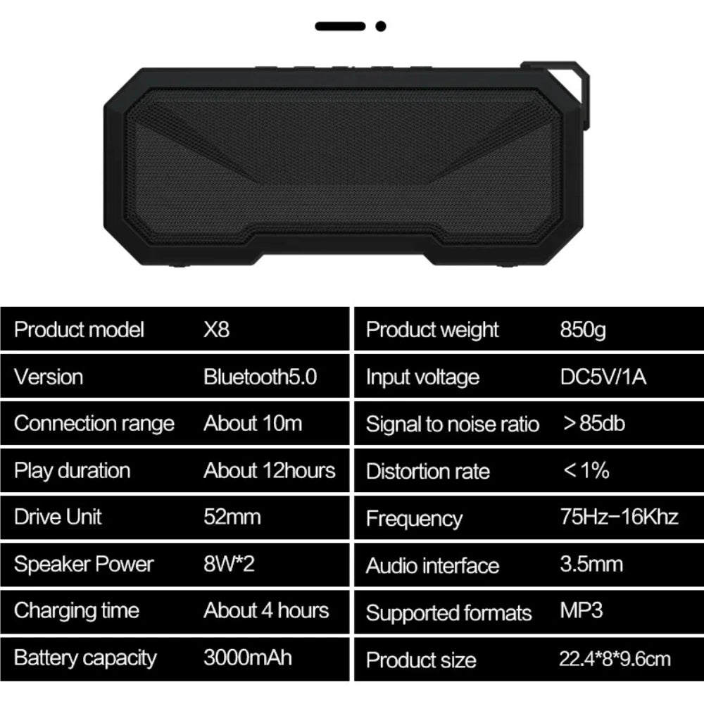STONEGO Waterproof Bluetooth Speaker With LED Light And Stereo Bass