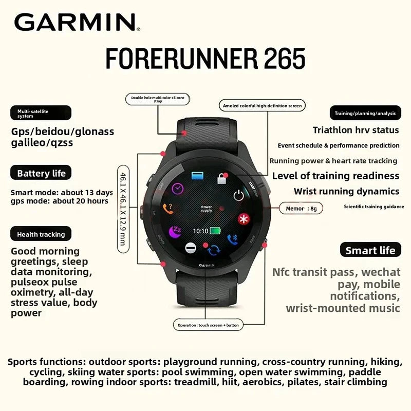 Garmin Forerunner 265 GPS Smartwatch With Heart Rate Monitor