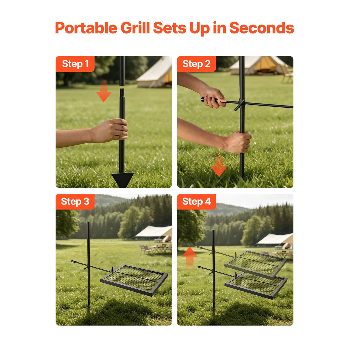 SucceBuy Portable Swivel Campfire Grill for Open Flame Cooking
