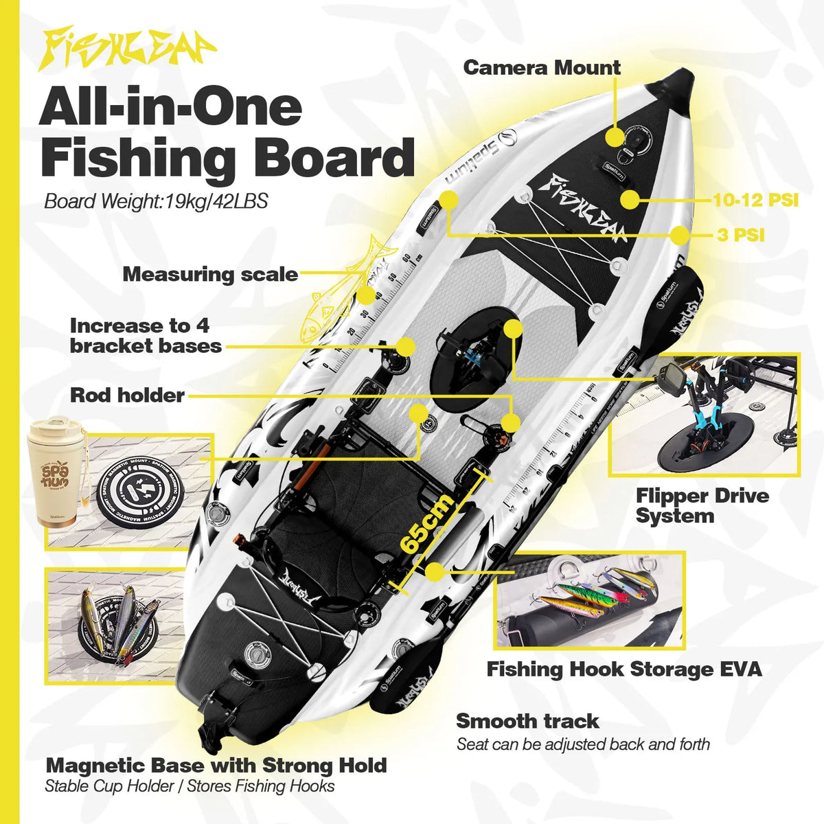 Spatium Pedal Drive Inflatable Fishing Kayak With Flipper