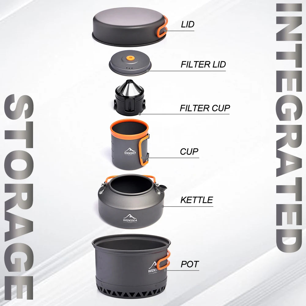 Widesea Outdoor Camping Cookware Set With Kettle And Cups