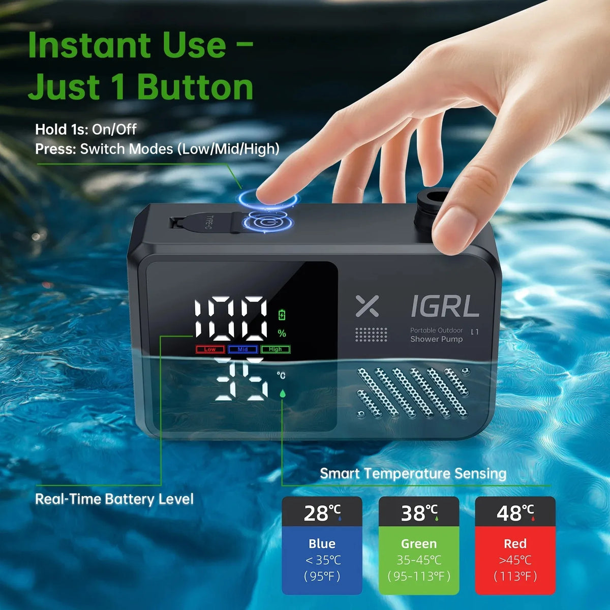 Portable Camping Shower With Rechargeable Pump And Four Spray Modes