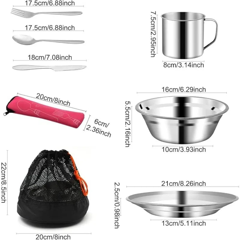 Portable Stainless Steel Camping Tableware Set for Outdoor Dining