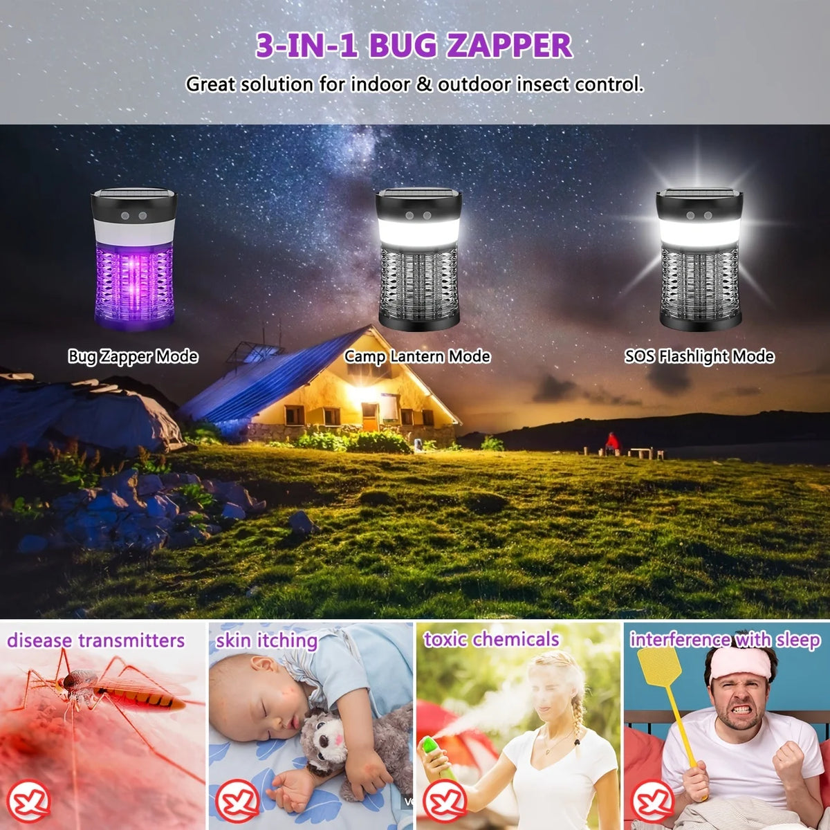 Rechargeable Solar Mosquito Bug Zapper For Indoor Outdoor