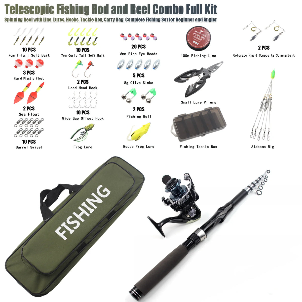 Portable Fishing Rod And Reel Combo With Tackle Kit