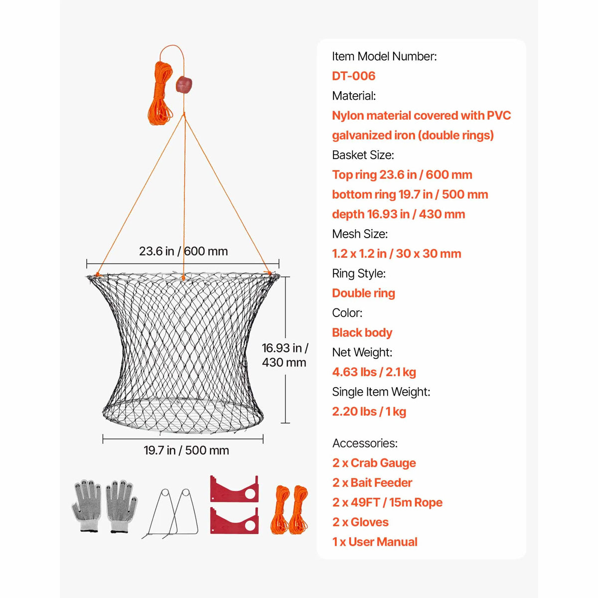 Foldable Double Ring Crab Trap Rope Gauge 2 Pack