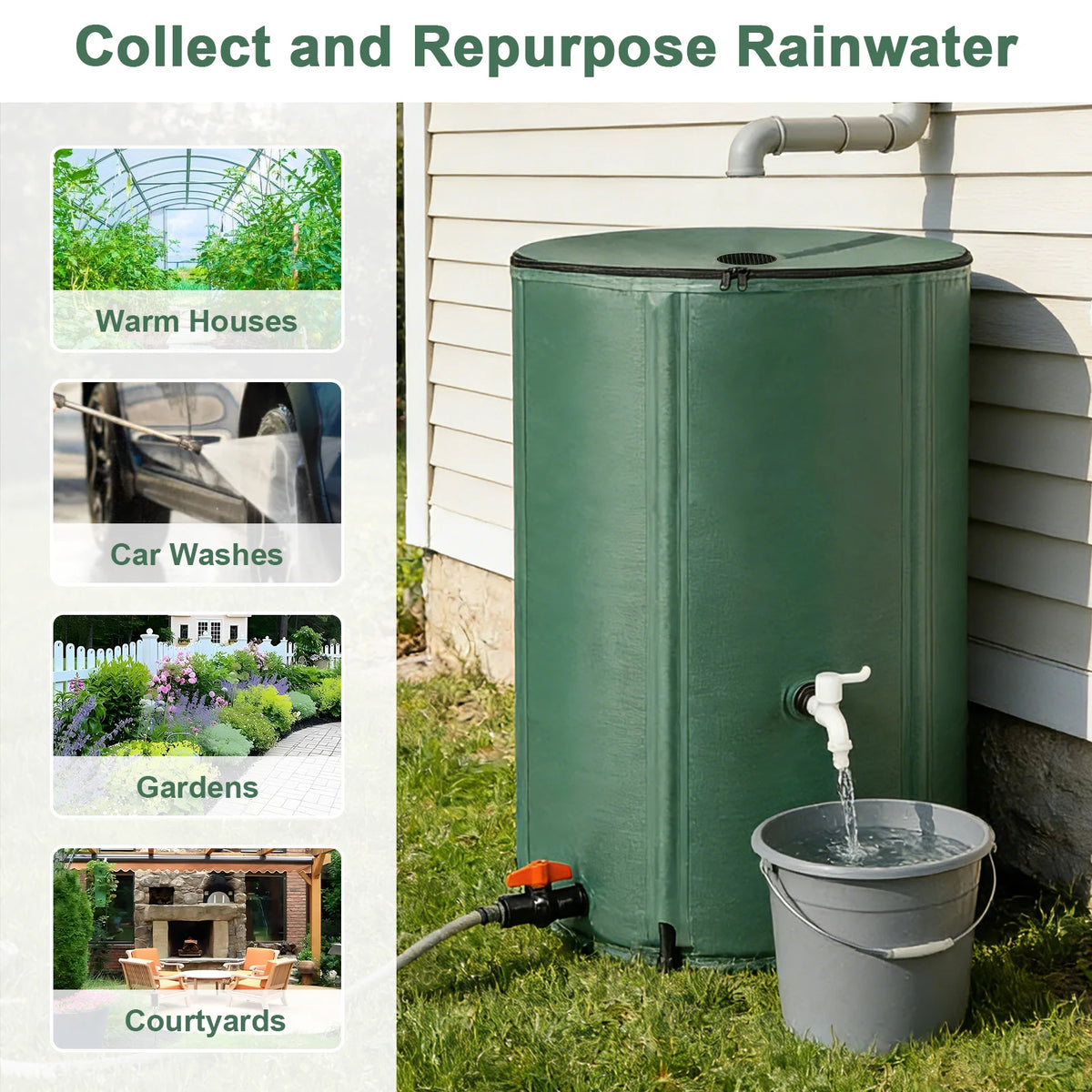 Collapsible Rain Barrel Water Storage Tank for Garden Irrigation