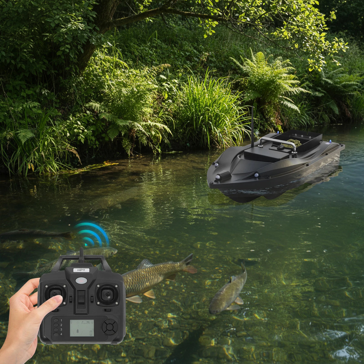 Bymaocar GPS Remote Control Fishing Bait Boat 16 Positioning Points