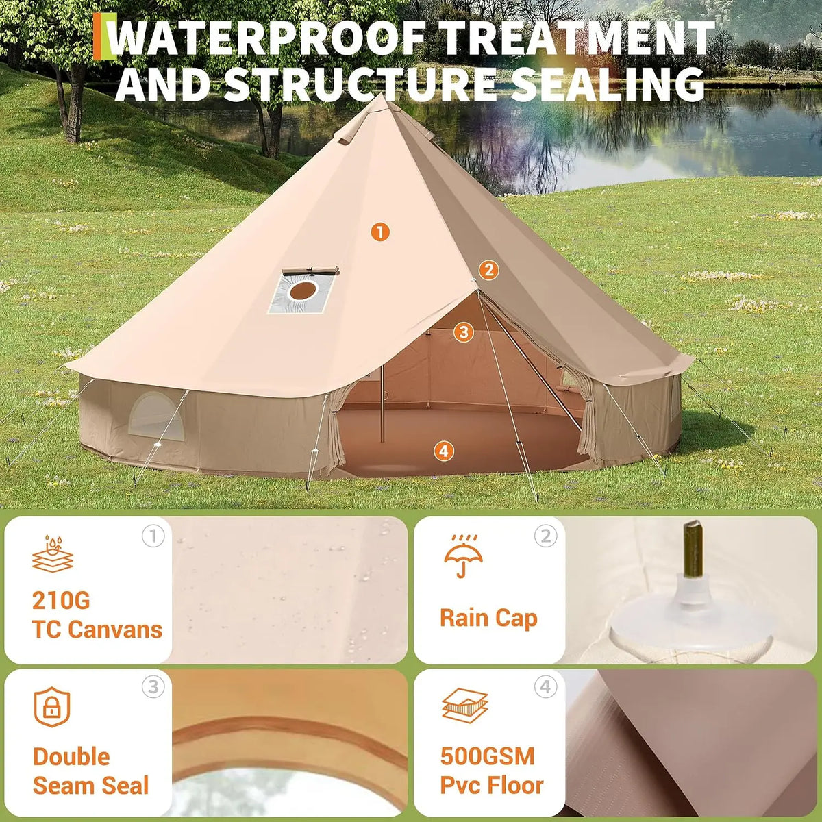 TACLEEKII Bell Tent With Stove Jack For Glamping Camping