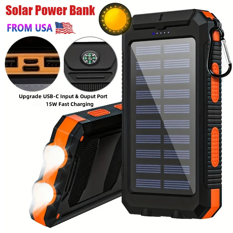 Portable Solar Power Bank 10000Mah With Leds And Digital Display