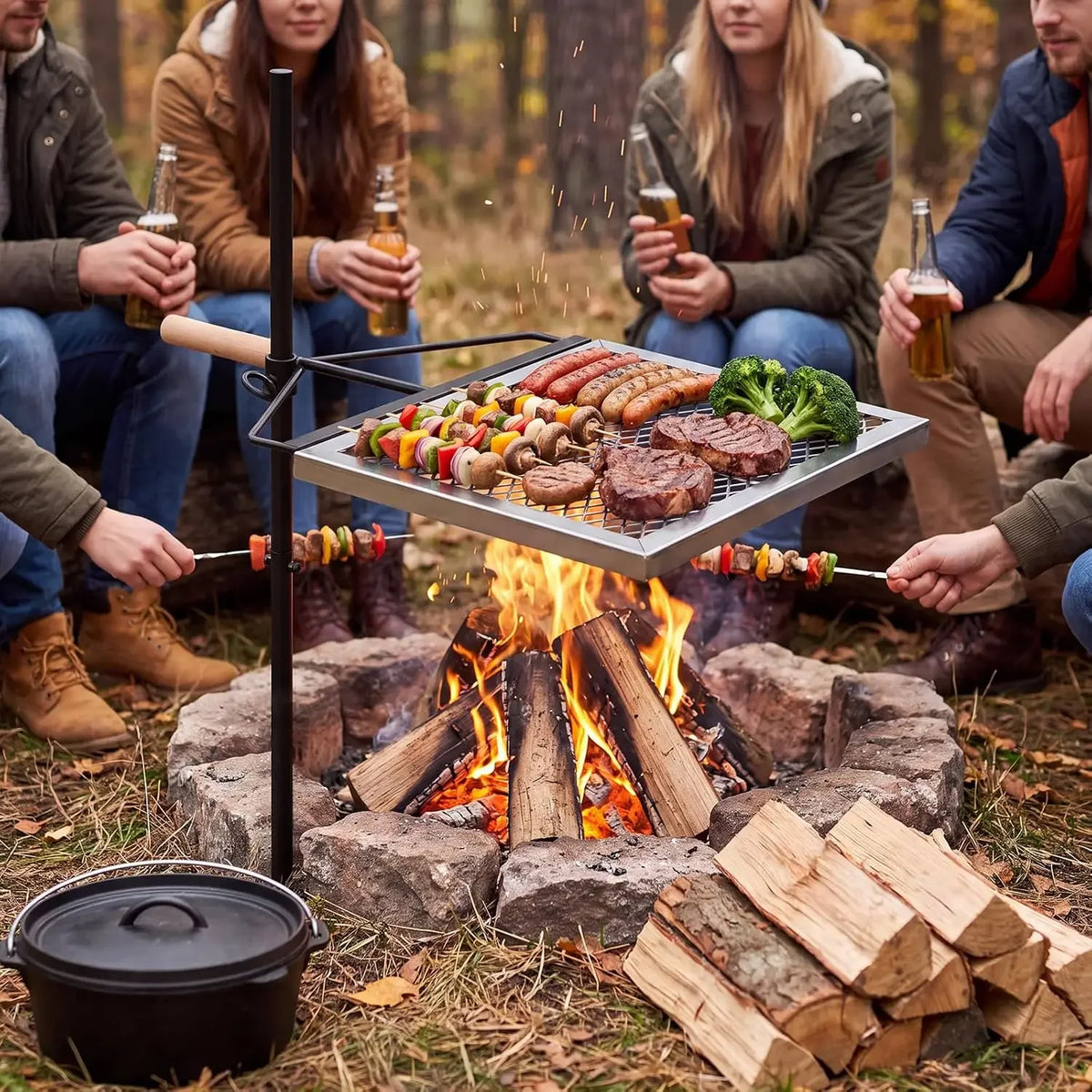 Tacleekii Swivel Campfire Grill With Adjustable Cooking Grate