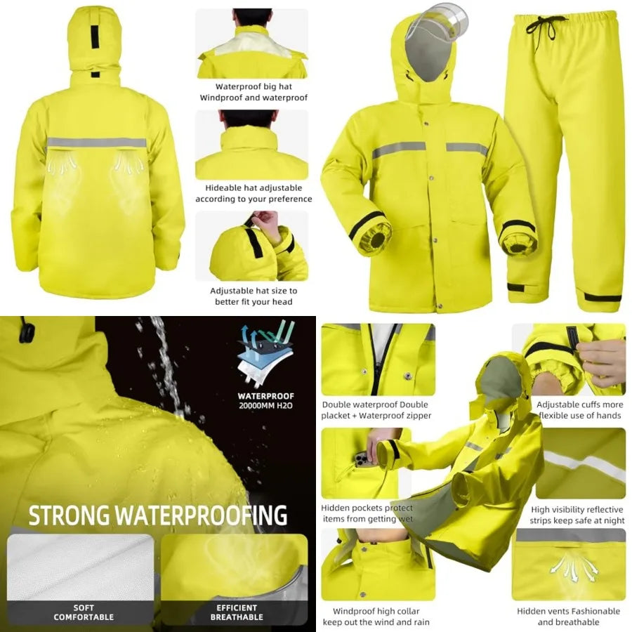 Breathable Waterproof Rain Suit Jacket And Trouser Set With Hood