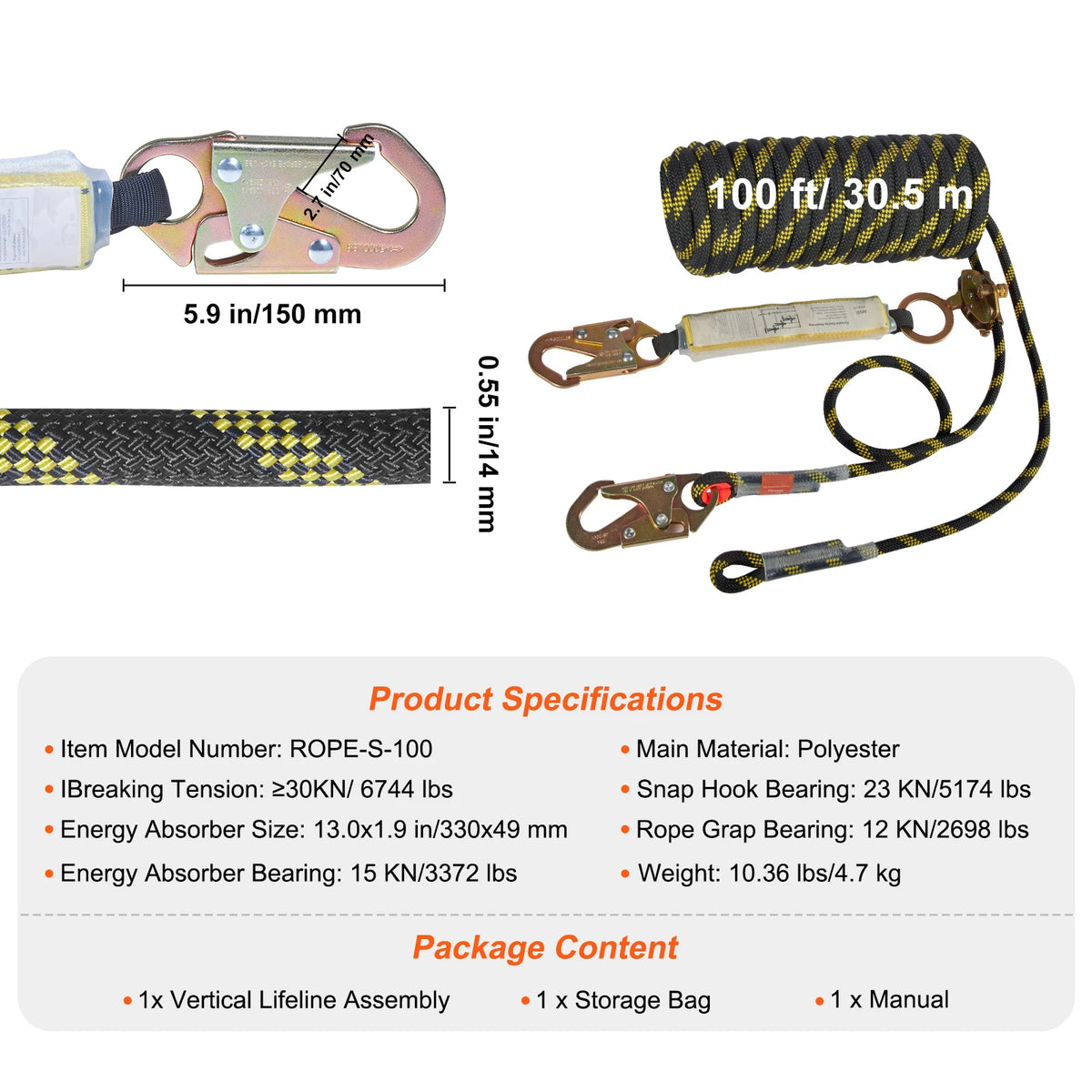SucceBuy Vertical Lifeline Rope Assembly for Fall Protection