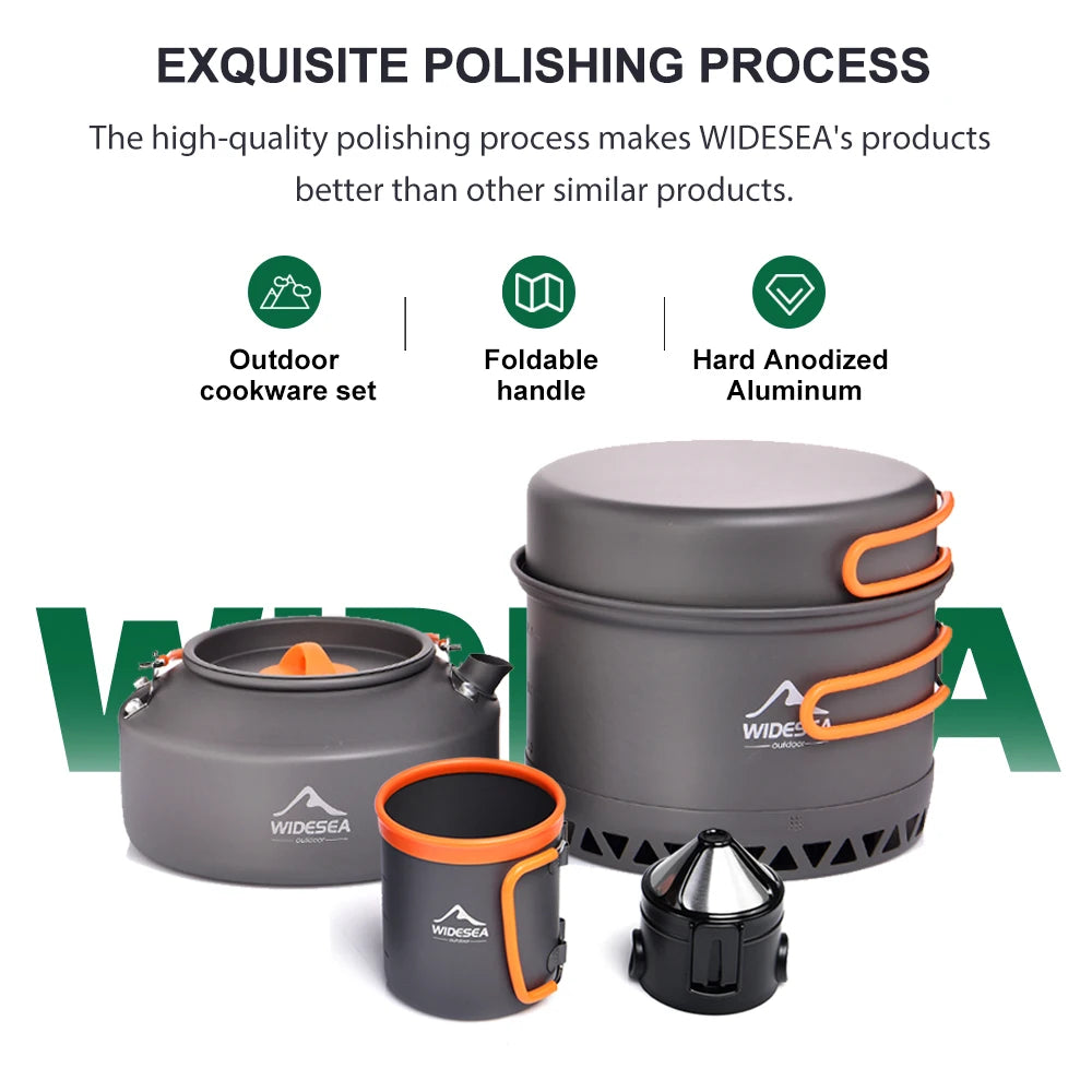 Widesea Outdoor Camping Cookware Set With Kettle And Cups