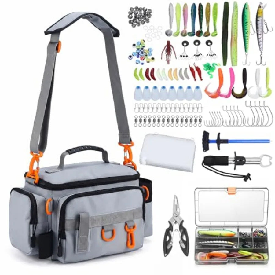 Waterproof Polyester Fishing Tackle Bag With Padded Strap And Lures