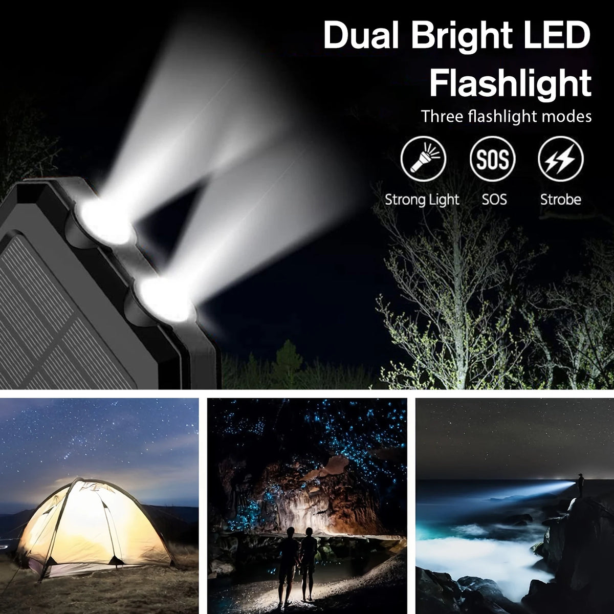 30000mAh Solar Power Bank Portable With Fast Charging Flashlight
