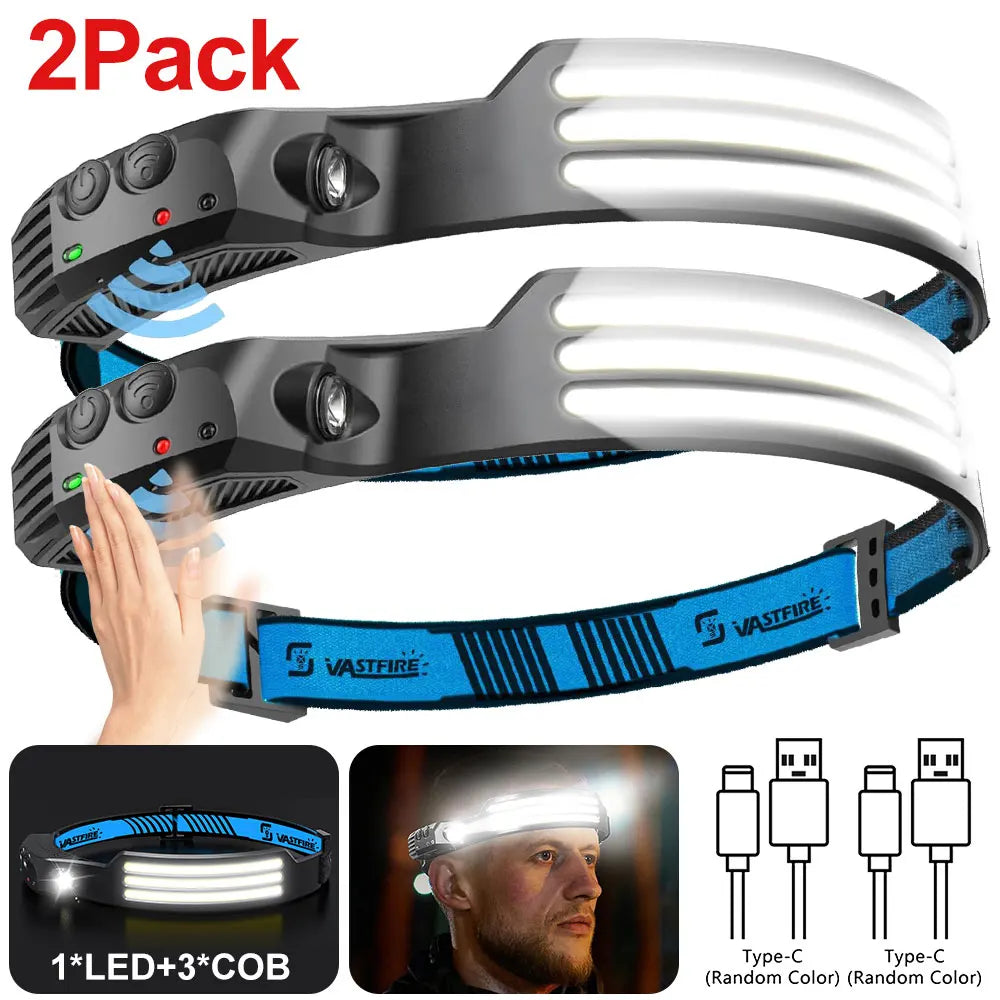 Vastfire COB LED Headlamp USB Rechargeable Sensor Headlight
