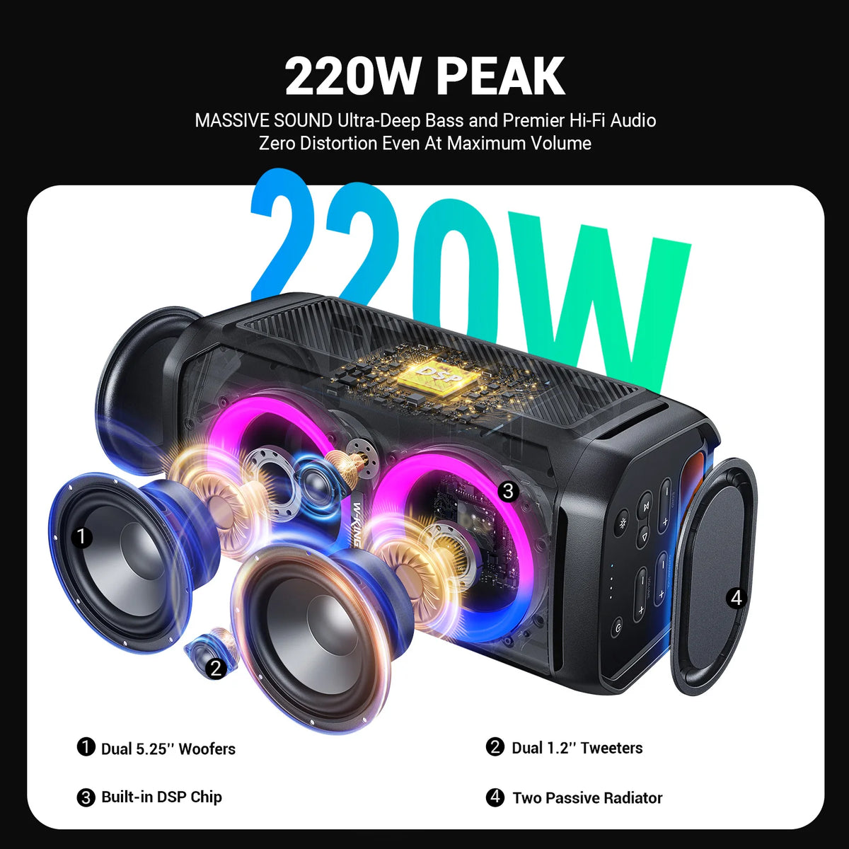W-KING T11 Portable Bluetooth Party Speaker With Deep Bass