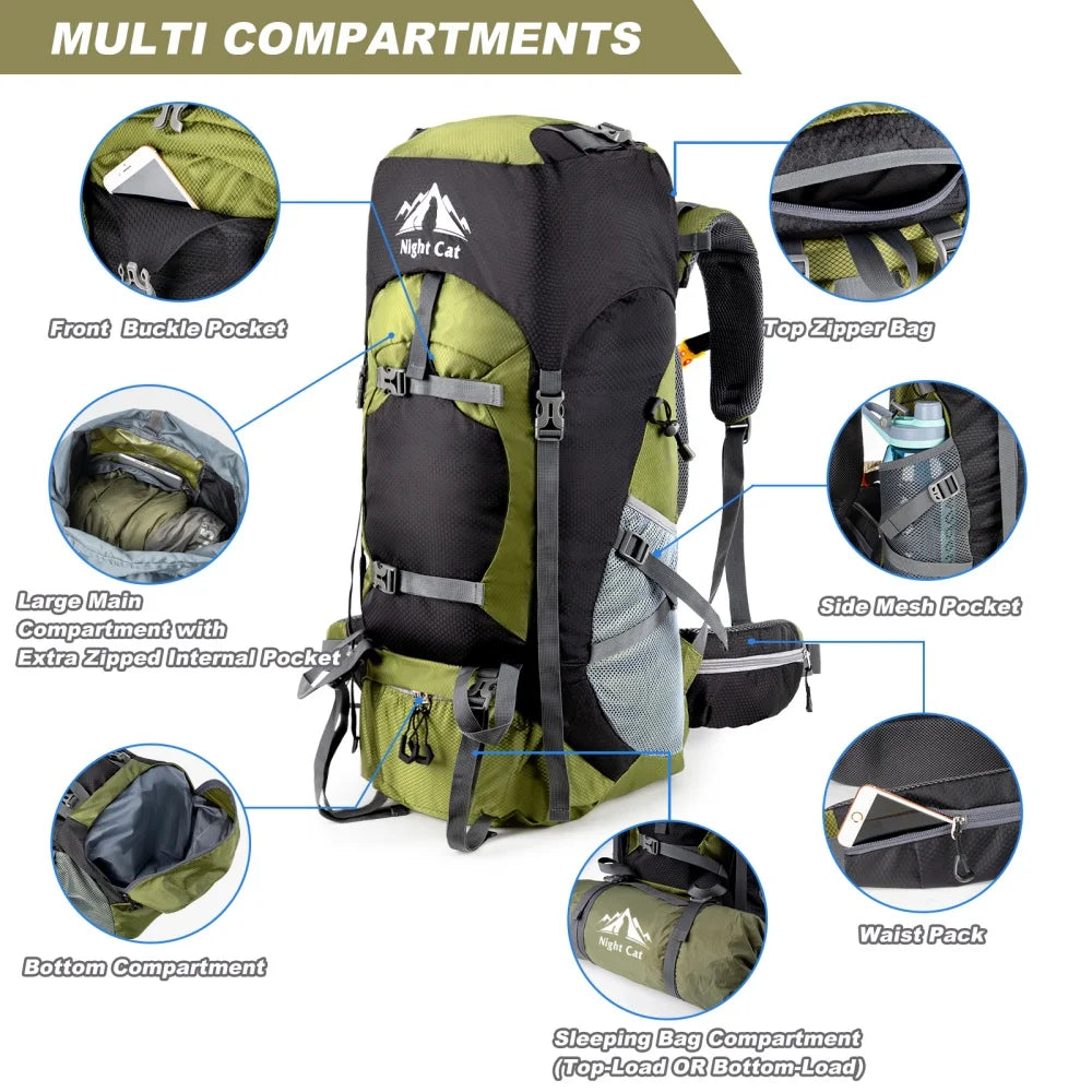 Night Cat Waterproof Hiking Backpack With Rain Cover