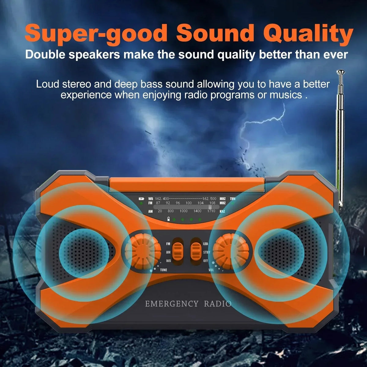 Stonego Emergency Radio Solar Hand Crank 10000mAh NOAA Power Bank
