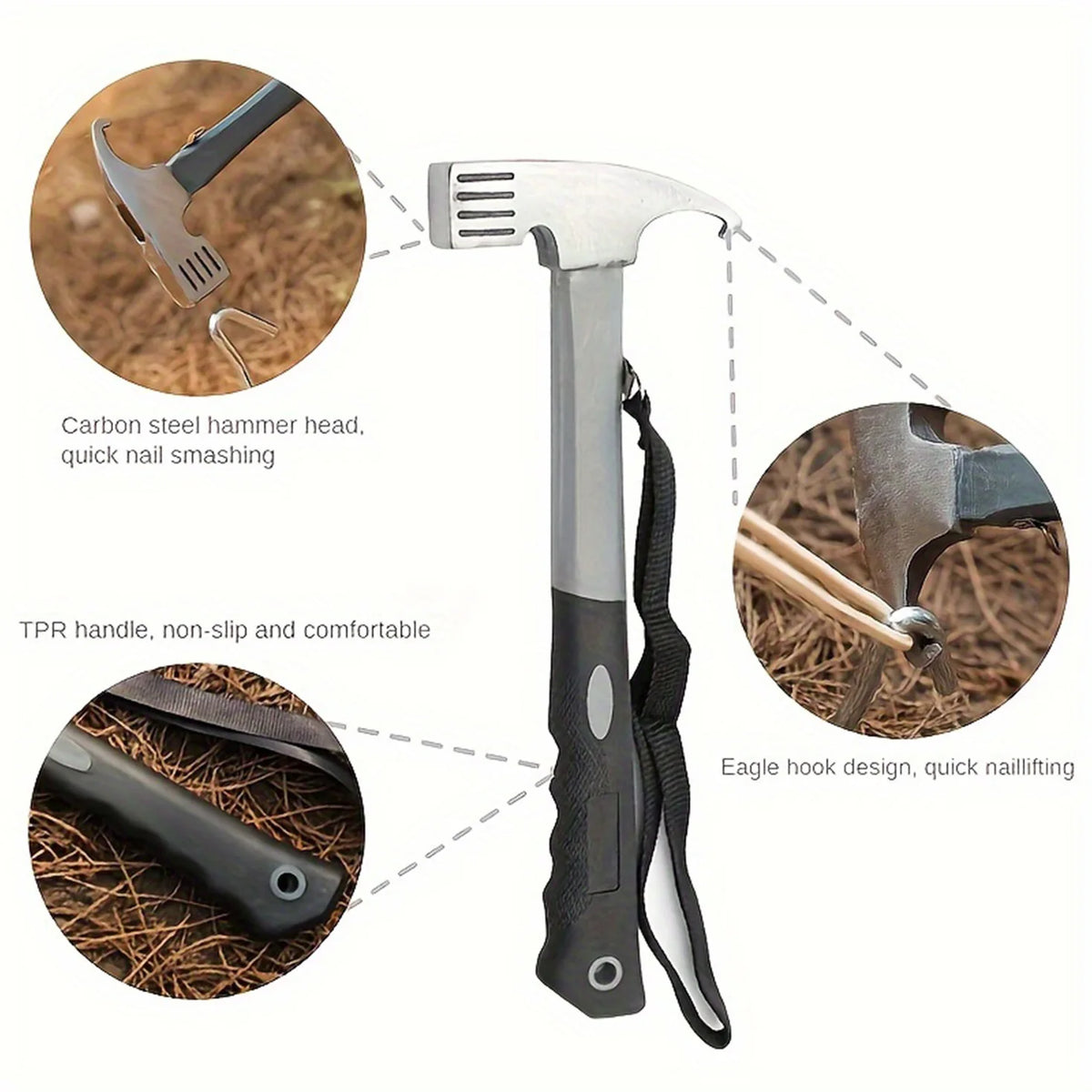 Multifunctional Steel Camping Hammer With Tent Stake Puller