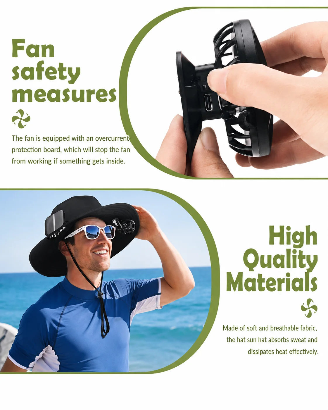 Solar Powered Cooling Fan Hat With Wide Brim