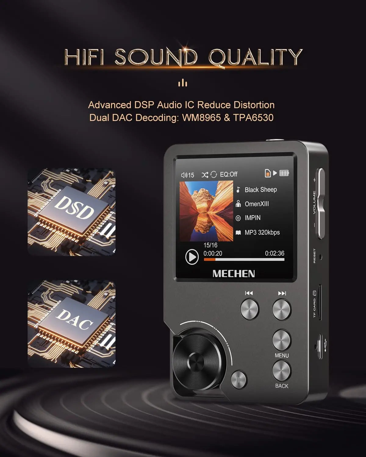MECHEN Portable HiFi Lossless Music Player With DSD Audio