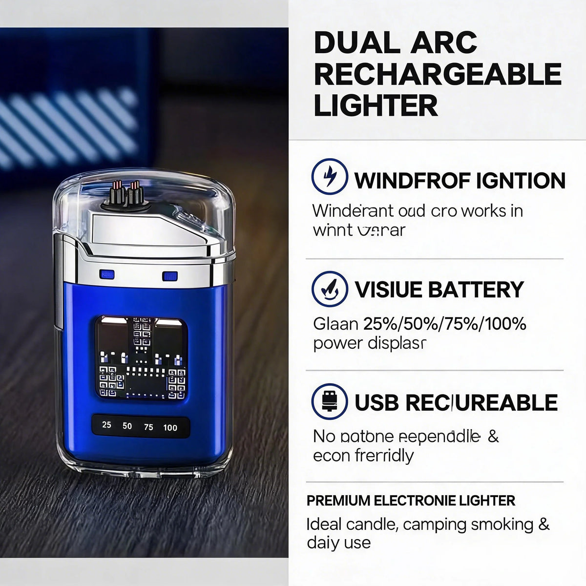 Rechargeable Windproof Waterproof Pulse Arc Lighter