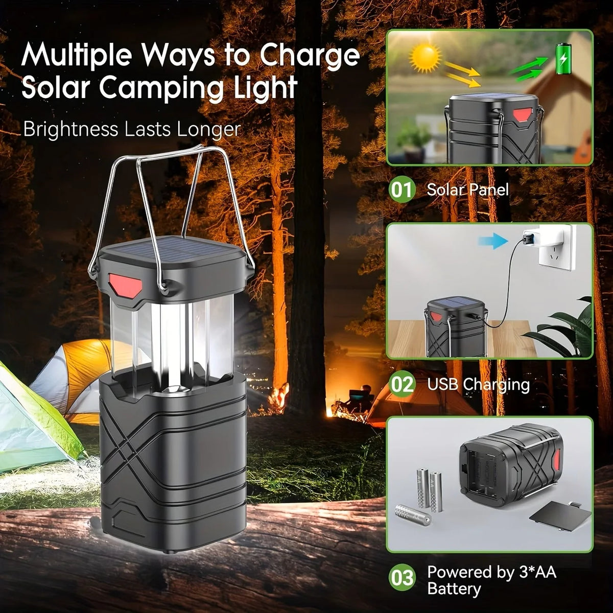Rechargeable Solar Camping Lantern With LED Flashlight