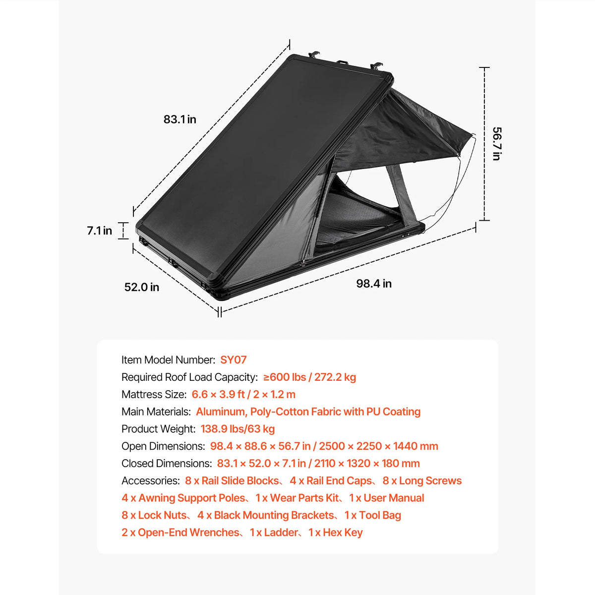 SucceBuy Hard Shell Rooftop Tent With Mattress And LED Light