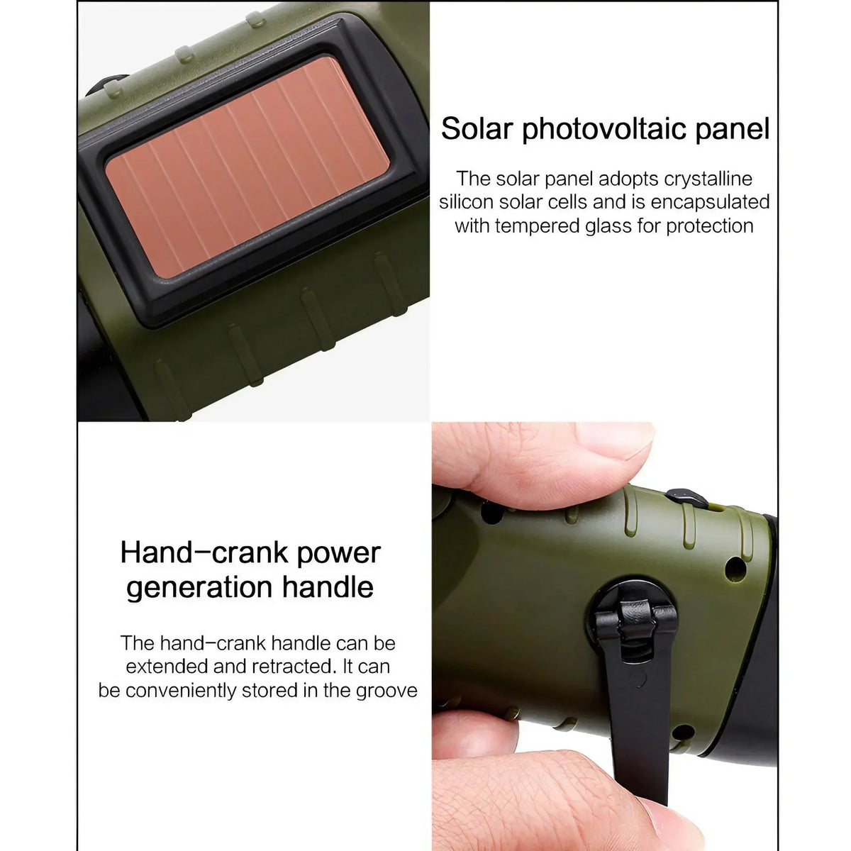 STONEGO Solar Powered LED Flashlight With Emergency Charging Light