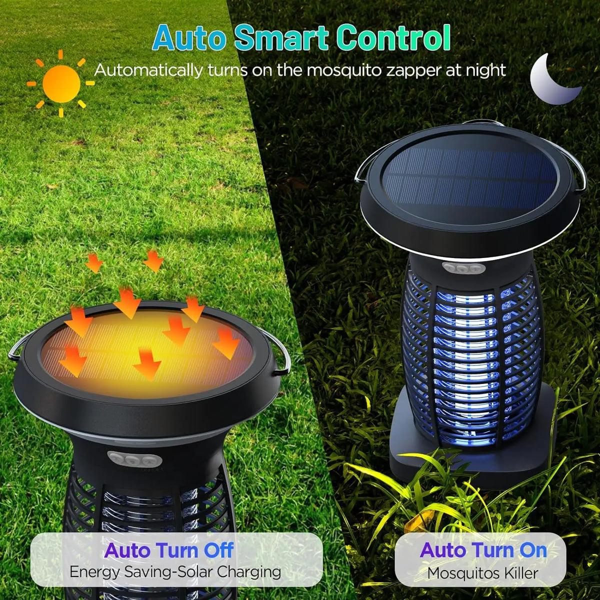 Solar Powered Bug Zapper With Outdoor Insect Control